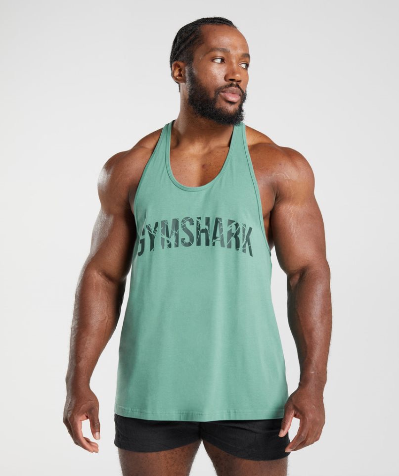 Men\'s Gymshark Power Stringer Tanks Green | CA AD05N6